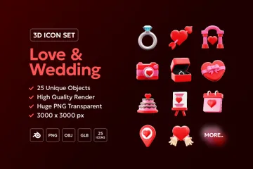 Amor e casamento Pacote de Icon 3D