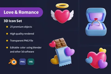 Amor e Romance Pacote de Icon 3D