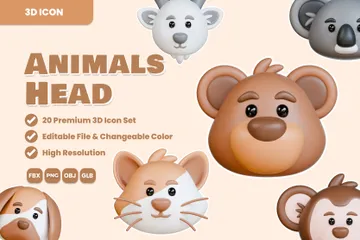 Cabeça de animais Pacote de Icon 3D