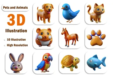 Animais de estimação e animais Pacote de Icon 3D