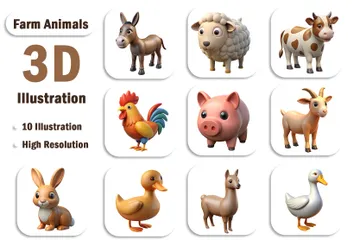 Animais de fazenda Pacote de Icon 3D