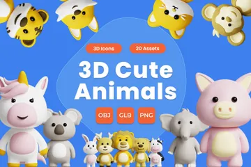 Animais fofos Pacote de Icon 3D