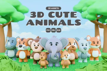 Animais fofos Pacote de Icon 3D