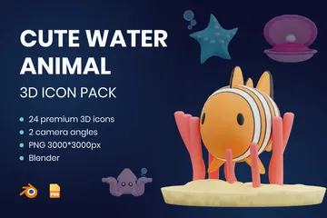 Animal aquático fofo Pacote de Illustration 3D