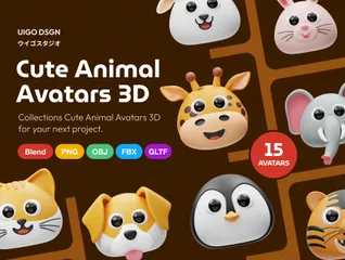 Animal fofo Pacote de Icon 3D