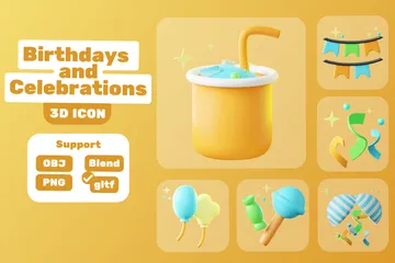 Aniversários e celebrações Pacote de Icon 3D