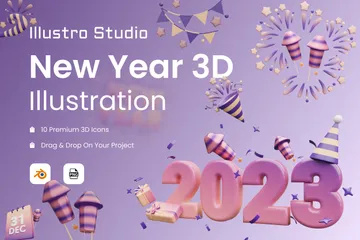 Ano Novo 2023 Pacote de Icon 3D