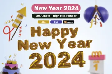 Ano Novo 2024 Pacote de Icon 3D
