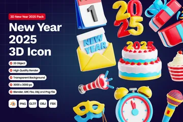 Ano novo 2025 Pacote de Icon 3D