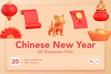 Ano Novo Chinês Pacote de Illustration 3D