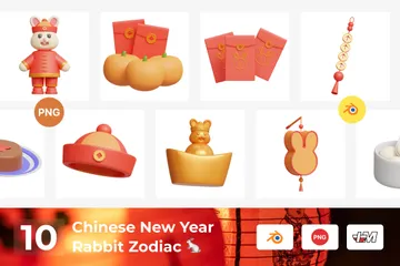 Zodíaco do Coelho do Ano Novo Chinês Pacote de Icon 3D