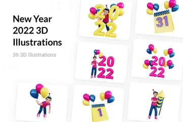 Año nuevo 2022 Paquete de Illustration 3D