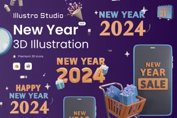 Año nuevo 2024 Paquete de Illustration 3D