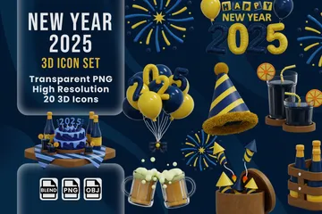 Año nuevo 2025 Paquete de Icon 3D