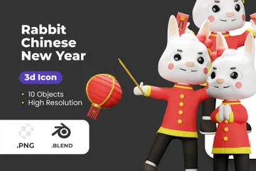 Año nuevo del conejo chino Paquete de Illustration 3D