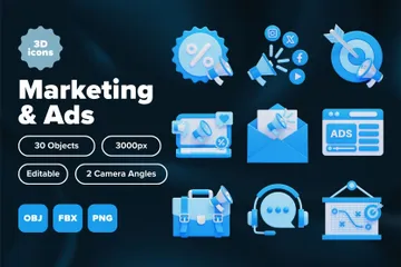 Marketing e anúncios 3D Icon Pack