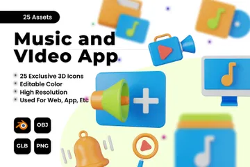 Aplicativo de música e vídeo Pacote de Icon 3D
