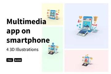 Aplicativo multimídia no smartphone Pacote de Illustration 3D