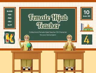 Apresentação Personagem feminina professora de hijab Pacote de Illustration 3D