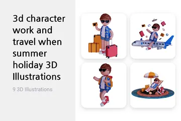Arbeiten und Reisen in den Sommerferien 3D Illustration Pack