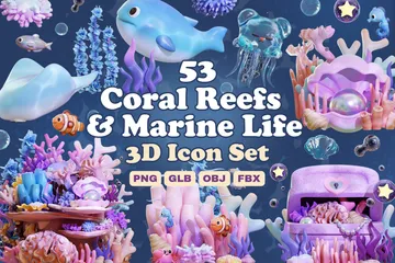 Los arrecifes de coral y la vida marina Paquete de Icon 3D