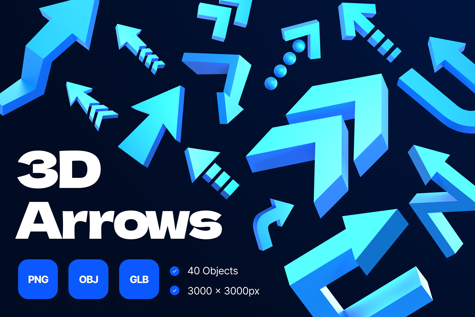 Arrow 3D Illustration Pack - 40 Sign & Symbols 3D Illustrations | PNG ...