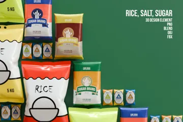 Arroz, Sal, Azúcar Paquete de Icon 3D