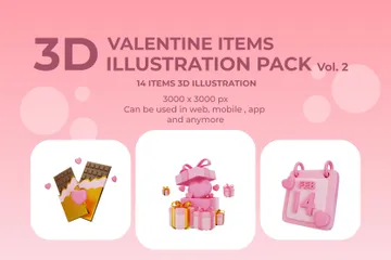 Articles de la Saint-Valentin Pack 3D Illustration