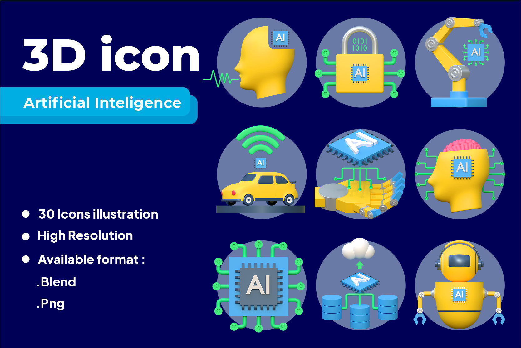 Premium Artificial Intelligence 3D Illustration pack from Science ...