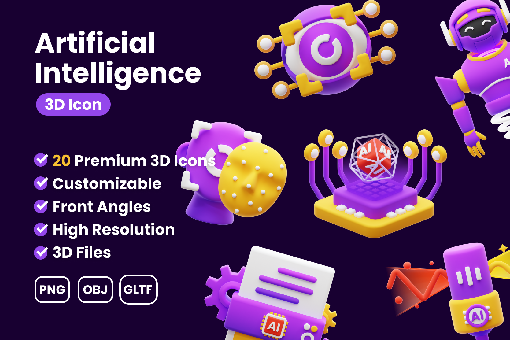 Artificial Intelligence 3D Illustration Pack - 20 Science & Technology ...