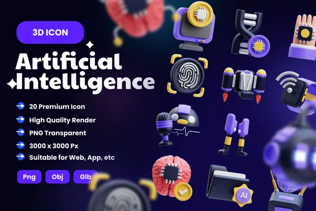 Artificial Intelligence 3D Illustration Pack - 20 Science & Technology ...