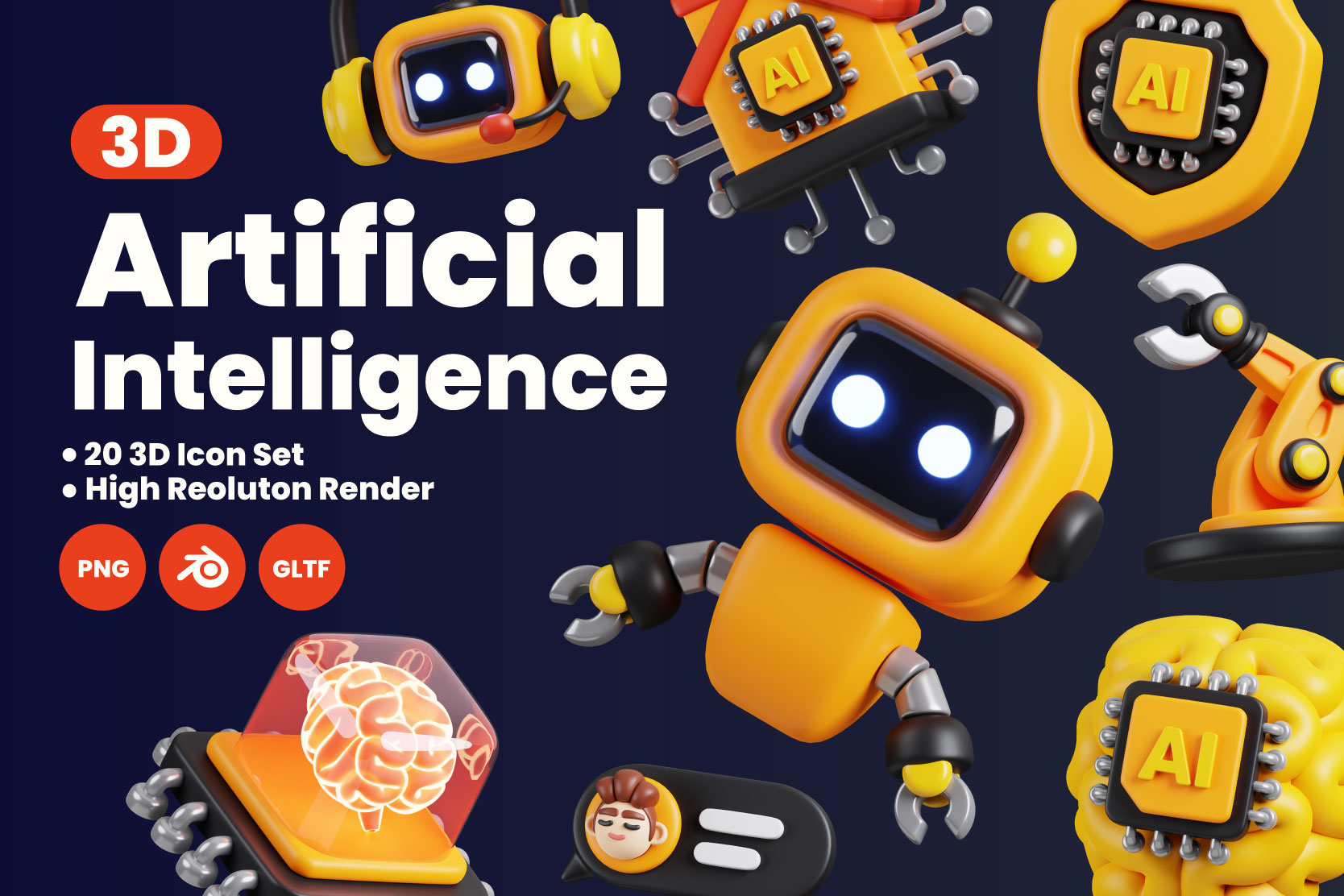 Artificial Intelligence 3D Illustration Pack - 20 Science & Technology ...