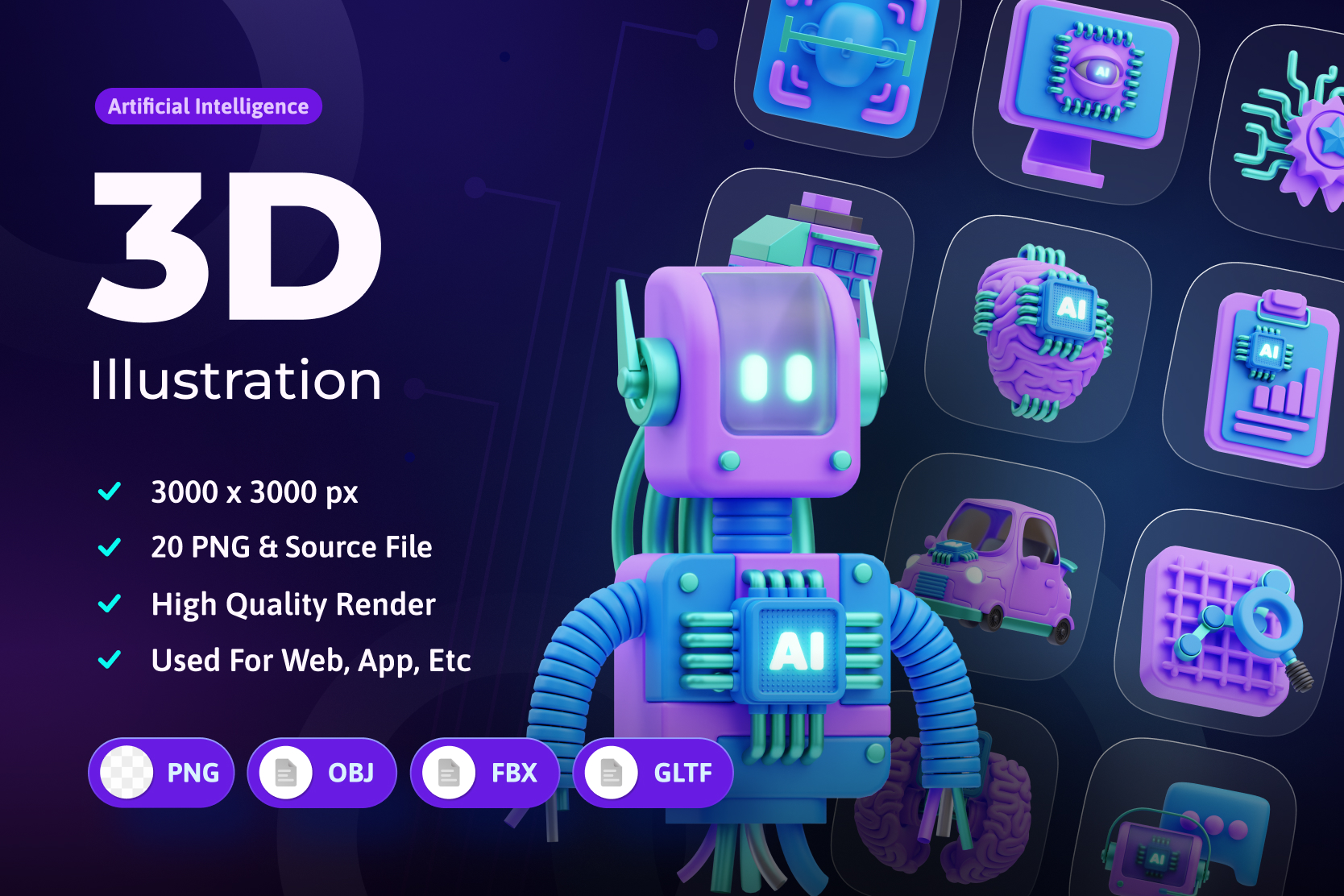 Artificial Intelligence 3D Icon Pack - 20 Free Download Science ...