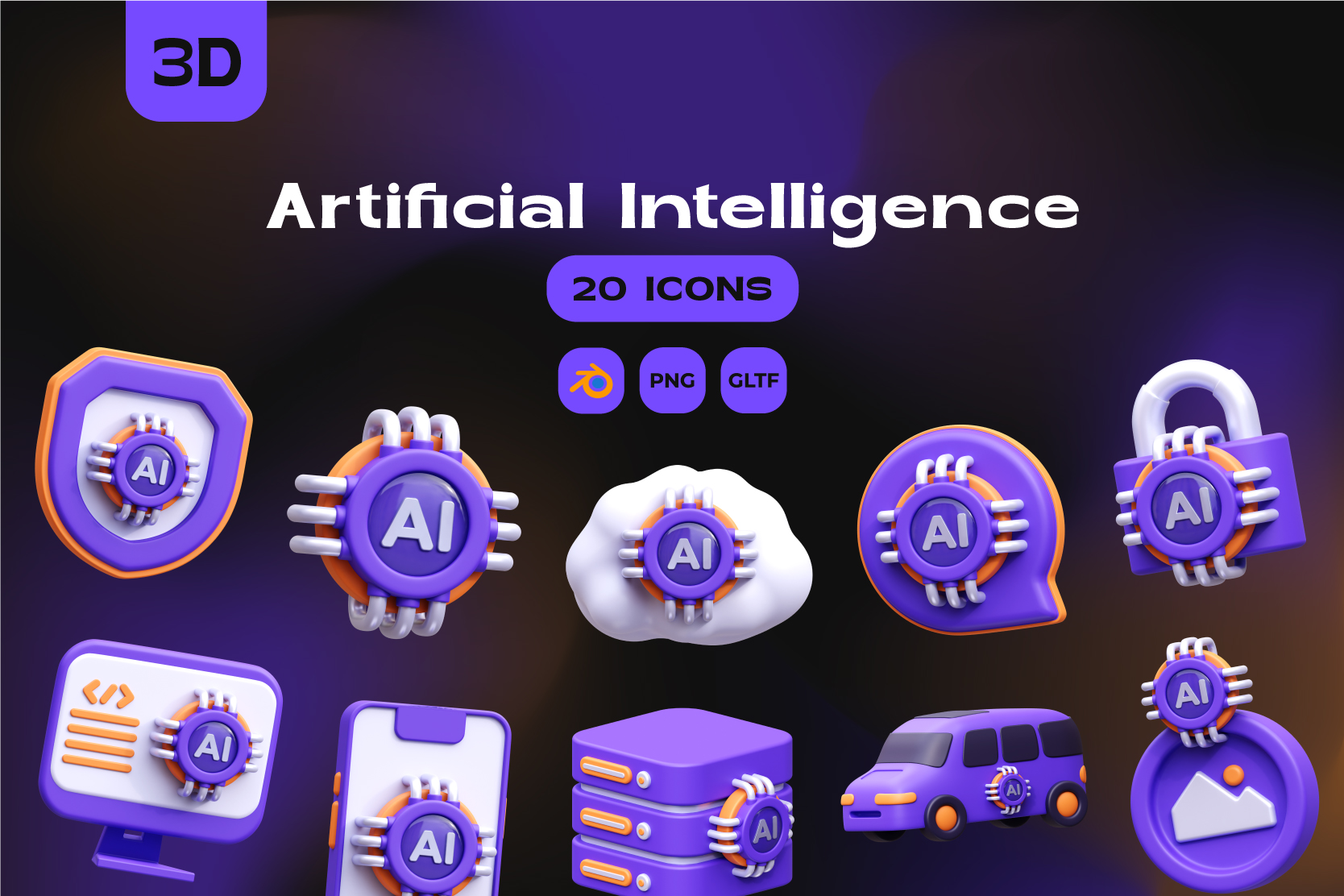 Artificial Intelligence 3D Illustration Pack - 20 Science & Technology ...