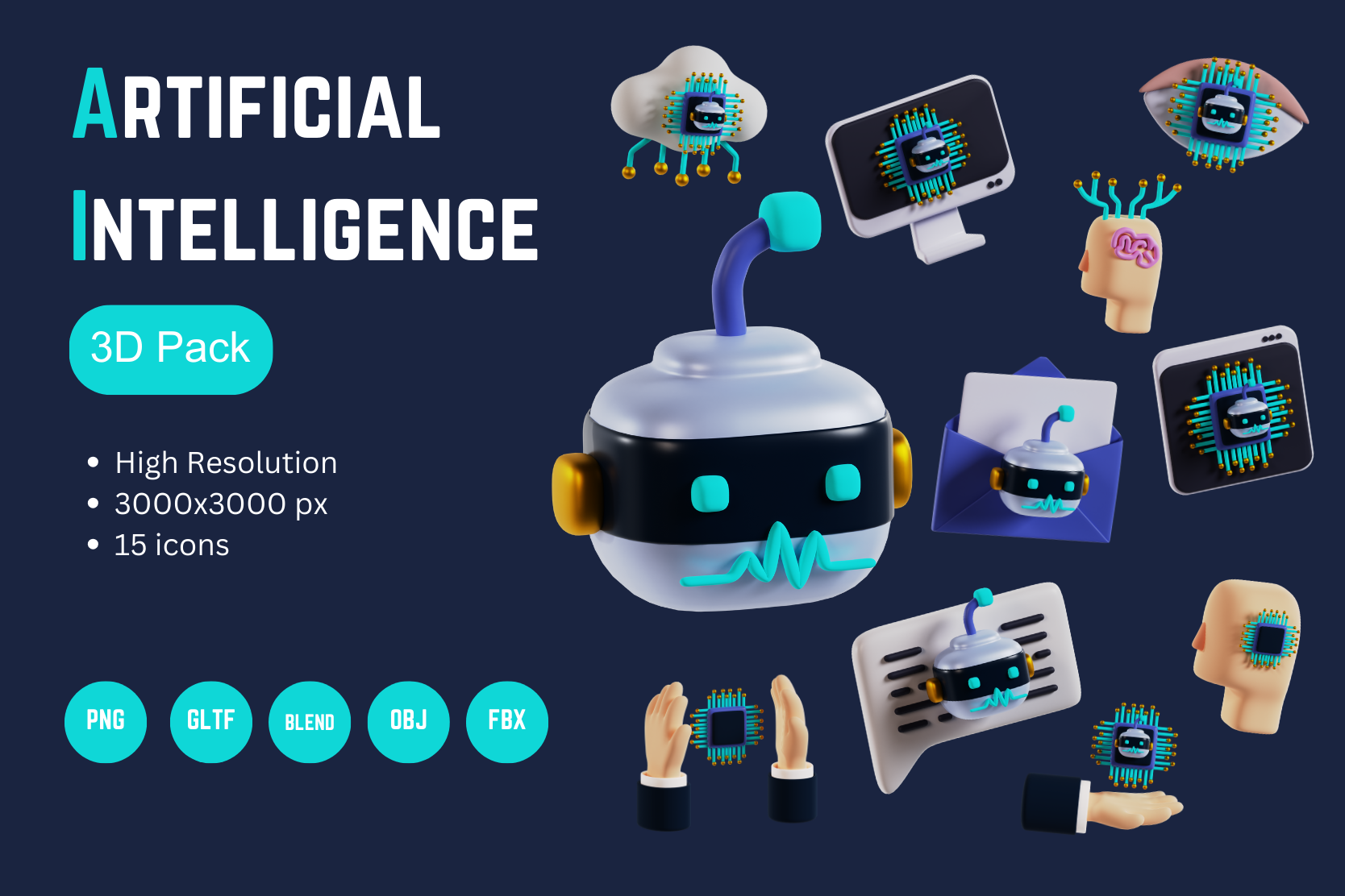 Premium Artificial Intelligence 3D Illustration pack from Science ...