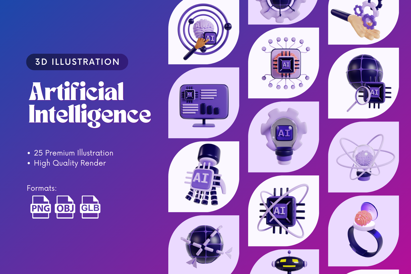 Premium Artificial Intelligence 3D Illustration pack from Science ...