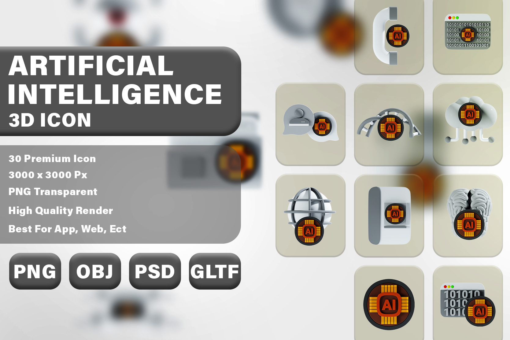 Artificial Intelligence 3D Illustration Pack - 30 Science & Technology ...