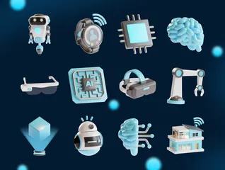 Artificial Intelligence (AI) 3D Icon Pack