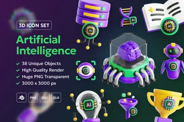 Artificial Intelligence Tech Development 3D Icon Pack
