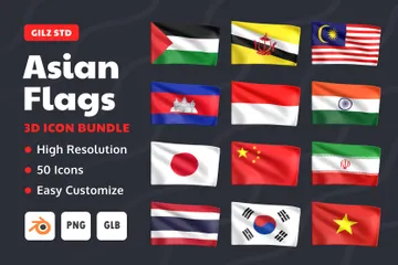 Asian Country Flags 3D Icon Pack