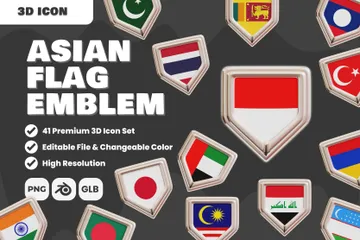 Asian Flag Emblem 3D Icon Pack