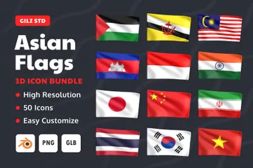 Asiatische Länderflaggen 3D Icon Pack