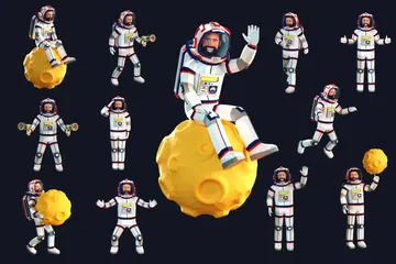 Astronauta em traje espacial em ação Pacote de Illustration 3D