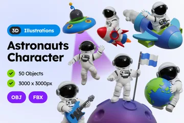 Astronauts Character 3D Illustration Pack