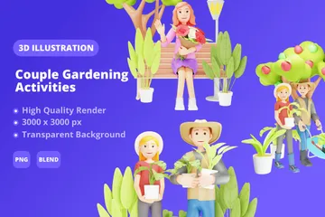 Atividades de jardinagem para casais Pacote de Illustration 3D