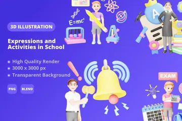 Ausdrücke und Aktivitäten in der Schule 3D Illustration Pack