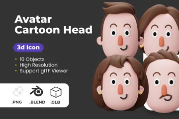 Avatar Cartoon Head 3D Icon Pack