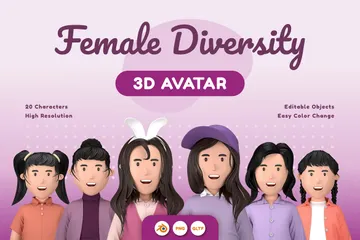Avatar de diversidad femenina 3D Paquete de Icon 3D