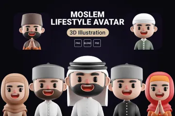 Avatar de estilo de vida muçulmano Pacote de Icon 3D