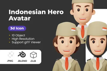 Avatar del héroe indonesio Paquete de Icon 3D